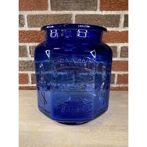 Vintage Large "PLANTERS "MR PEANUTS" Cobalt Blue Glass Jar No‎ Lid No Chips